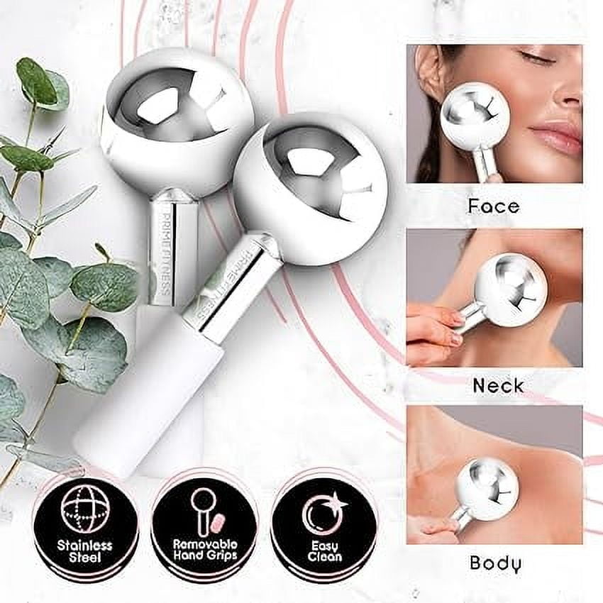 Ice Globes for Facial Treatments | Durable Steel Cooling Roller | Face, Neck, and Eye Massager | Skin Care Solution for Dark Circles, Puffiness, Wrinkles, and Enhanced Collagen Production (White)