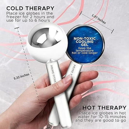 Ice Globes for Facial Treatments | Durable Steel Cooling Roller | Face, Neck, and Eye Massager | Skin Care Solution for Dark Circles, Puffiness, Wrinkles, and Enhanced Collagen Production (White)