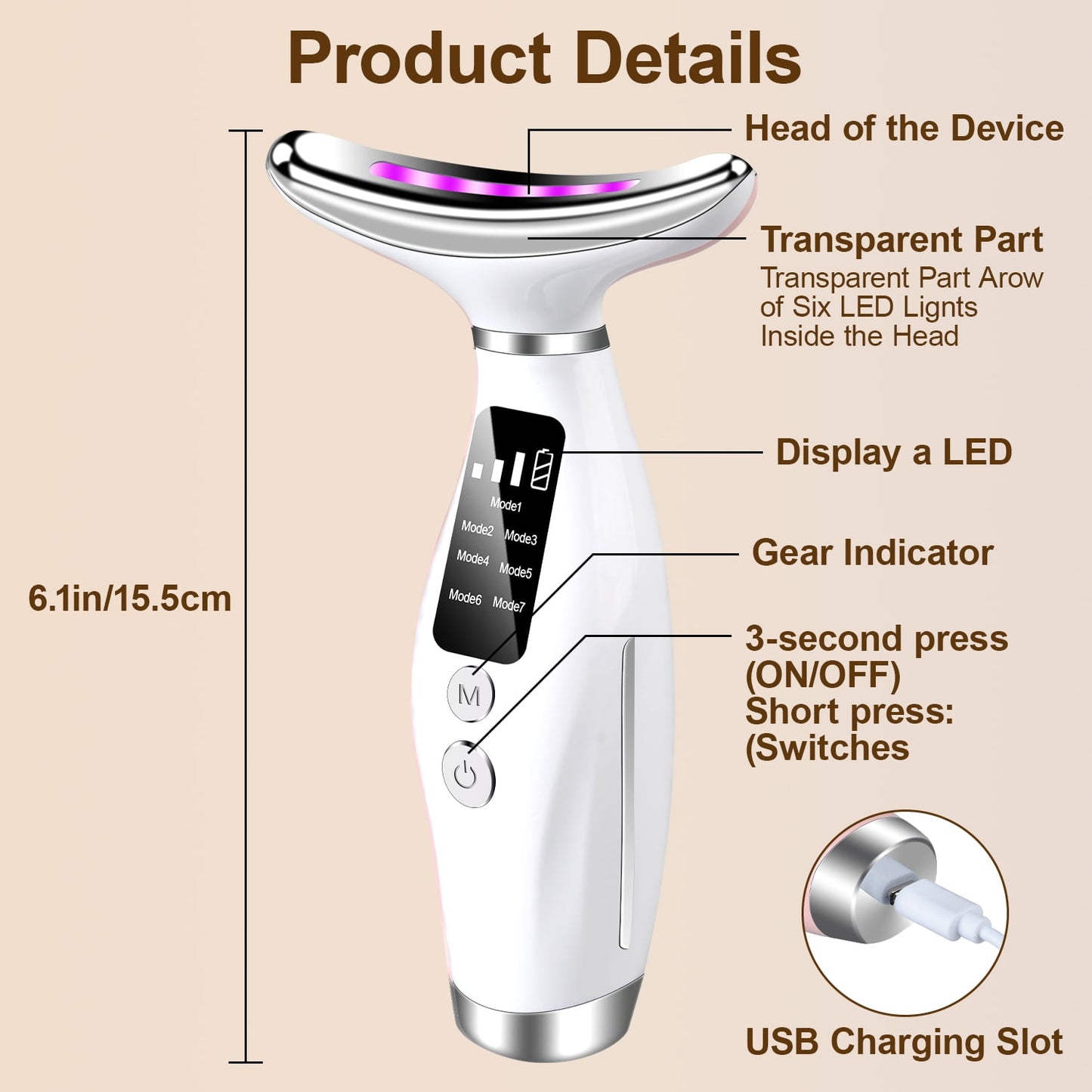 Revitalize Your Skin with the Zacenei 7-in-1 Facial Massager - Advanced Light Therapy & Microcurrent Technology for Neck and Face Care