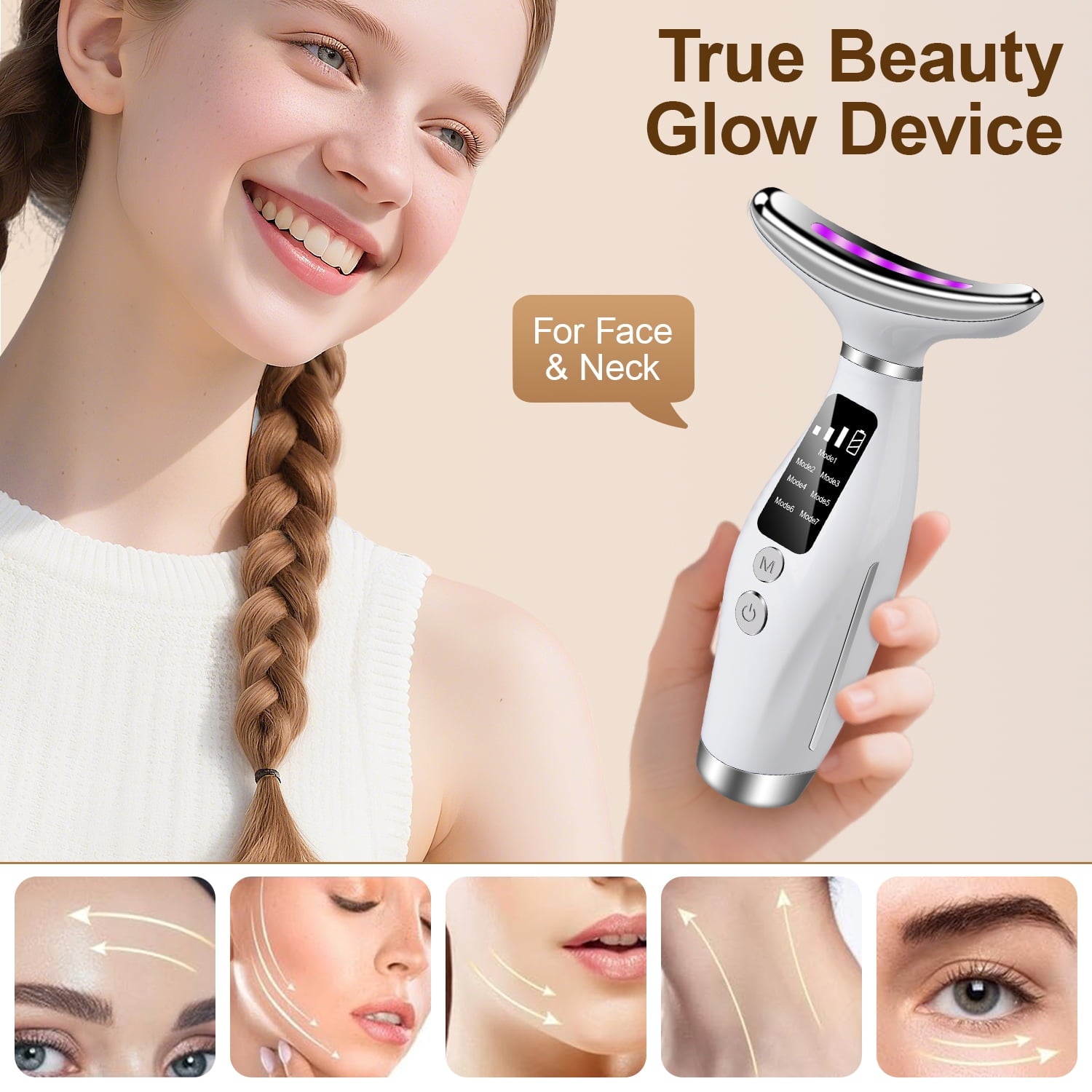 Revitalize Your Skin with the Zacenei 7-in-1 Facial Massager - Advanced Light Therapy & Microcurrent Technology for Neck and Face Care