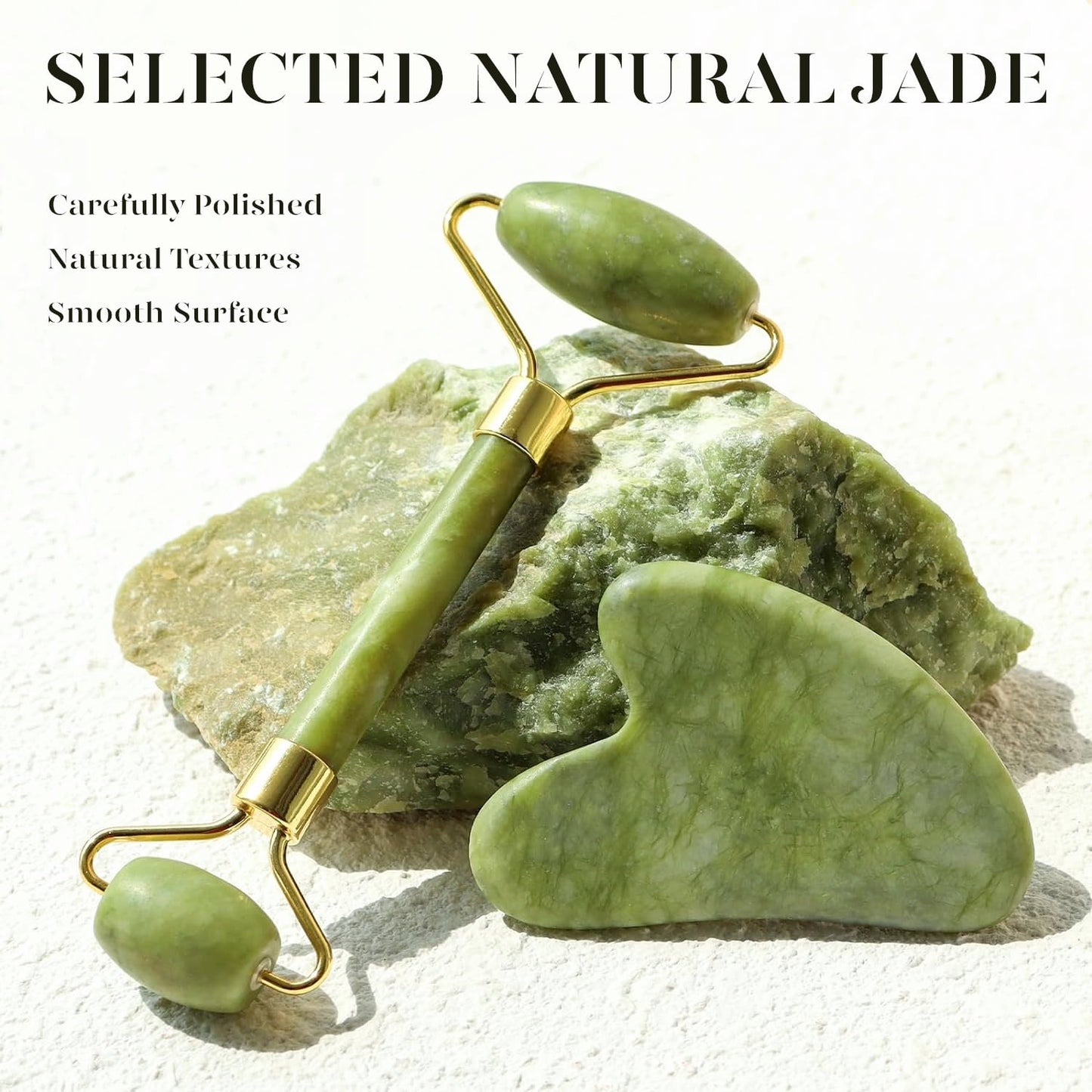 Jade Roller and Gua Sha Set - Natural Jade Facial Massage Tools for Skin Care, Green